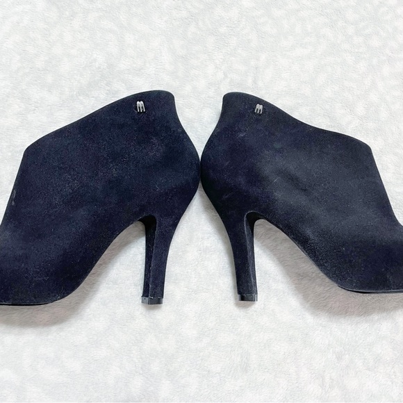 Melissa Black Bootie Drama Flocked Velvet Pointed Toe Heel Ankle Boot Fuzzy - Picture 7 of 12